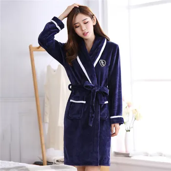

Loose Men&women Flannel Homewear Nightwear Thick Warm Coral Fleece Lovers Sleepwear Nightgown Kimono Intimate Lingerie Long