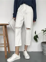 Весна 2019, новый стиль, женские шикарные джинсы с дырками в Корейском стиле, свободные штаны-шаровары, Капри, свободные штаны