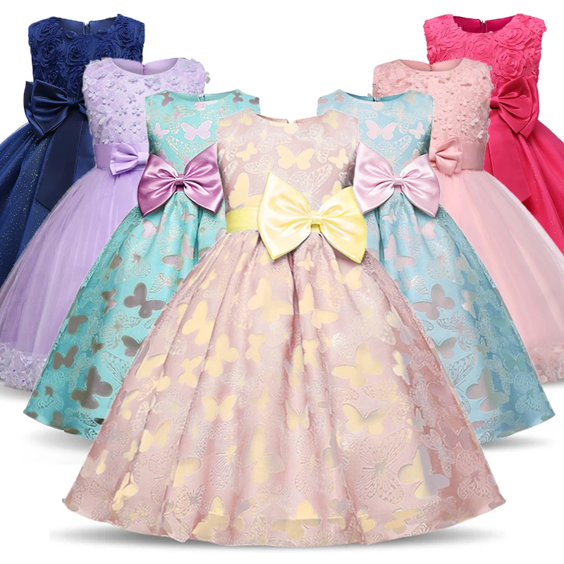 

Princess Flower Girl Dress Bow-knot Tutu Wedding Birthday Party Dresses For Girls Children's Costume New Year Kids Clothes