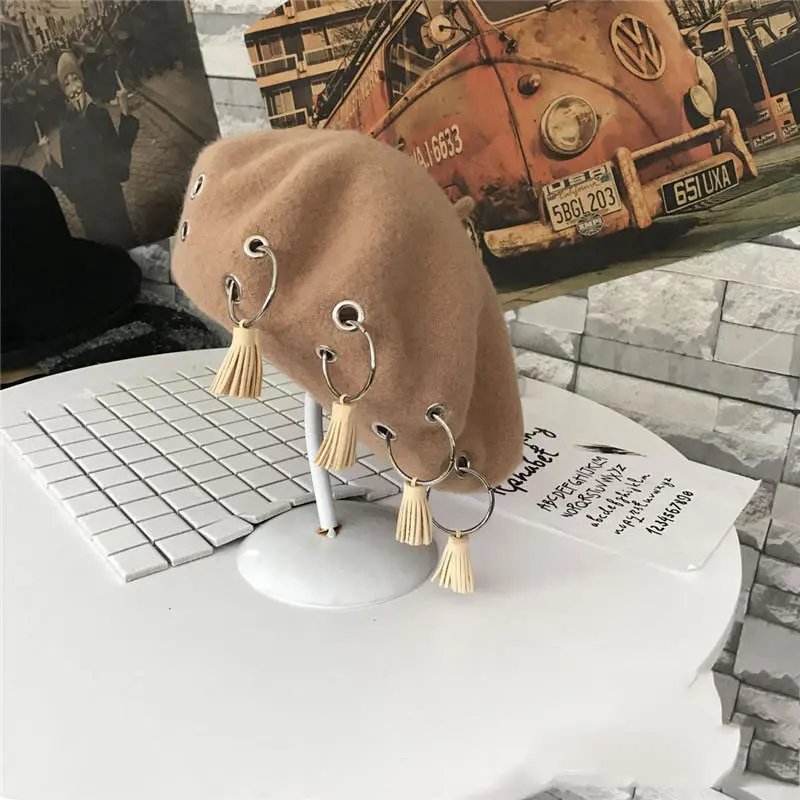 HG модное железное кольцо с кисточками, шляпа художника, новинка, Осень-зима, корейский стиль, винтажные береты, женская шапка, тренд, уличная, XJ1862