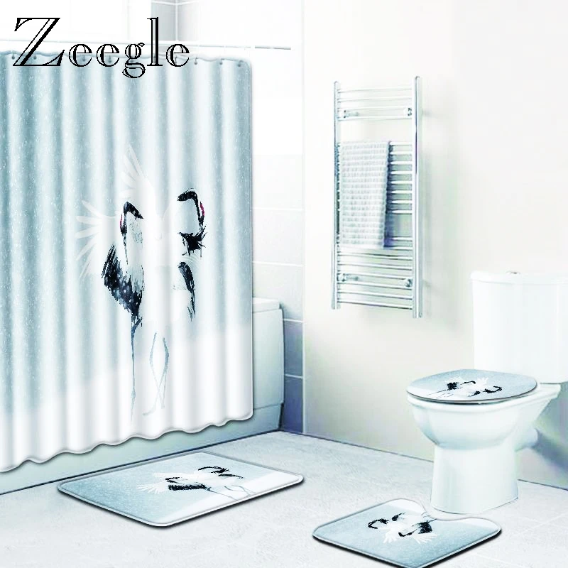 Zeegle Набор ковриков для ванной с водонепроницаемой занавеской нескользящий коврик для ванной комнаты чехол для унитаза коврик из полиэстера туалетный пьедестал набор для унитаза