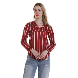 2020 Женская Полосатая Рубашка с v-образным вырезом, Женская Повседневная Осенняя Асимметричная модная женская рубашка с длинным рукавом