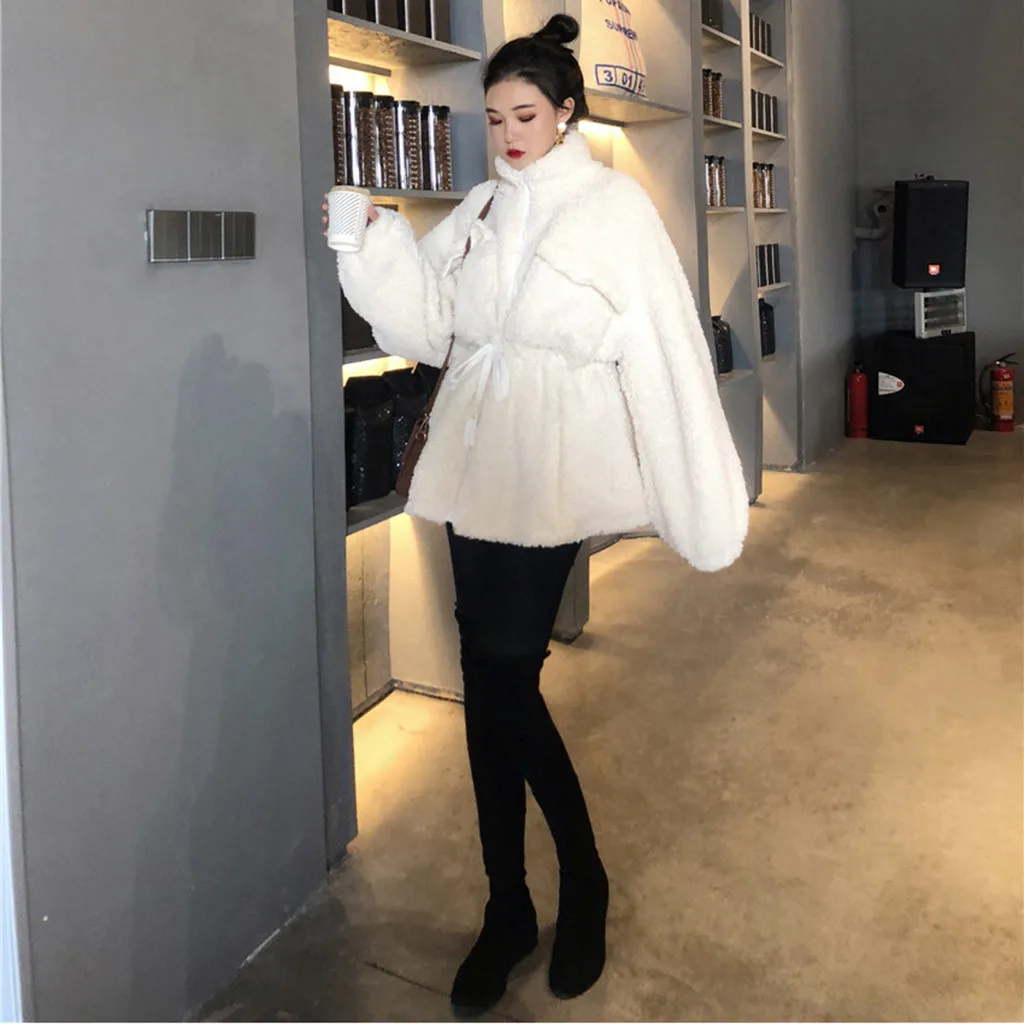 Chaquetas mujer, зимнее пальто для женщин, теплое, из овечьей шерсти, с рукавами-фонариками, на завязках, длинное пальто, abrigos mujer invierno casacos