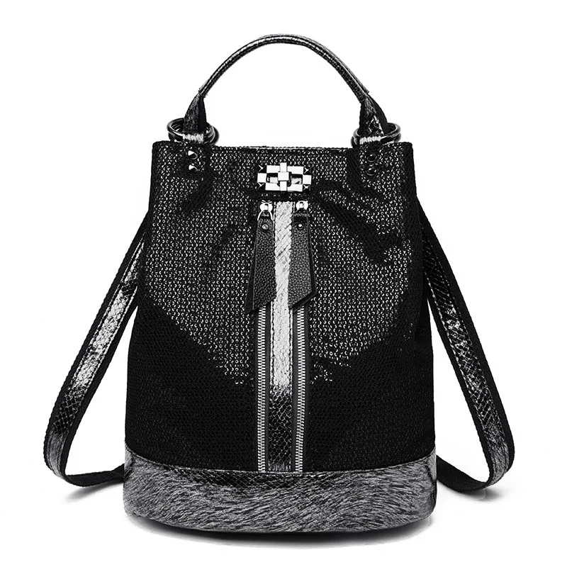 Модный женский рюкзак высокого качества из искусственной кожи, школьные рюкзаки для девочек-подростков, женский рюкзак, винтажная сумка для книг, Mochila Mujer - Цвет: Silver and Black