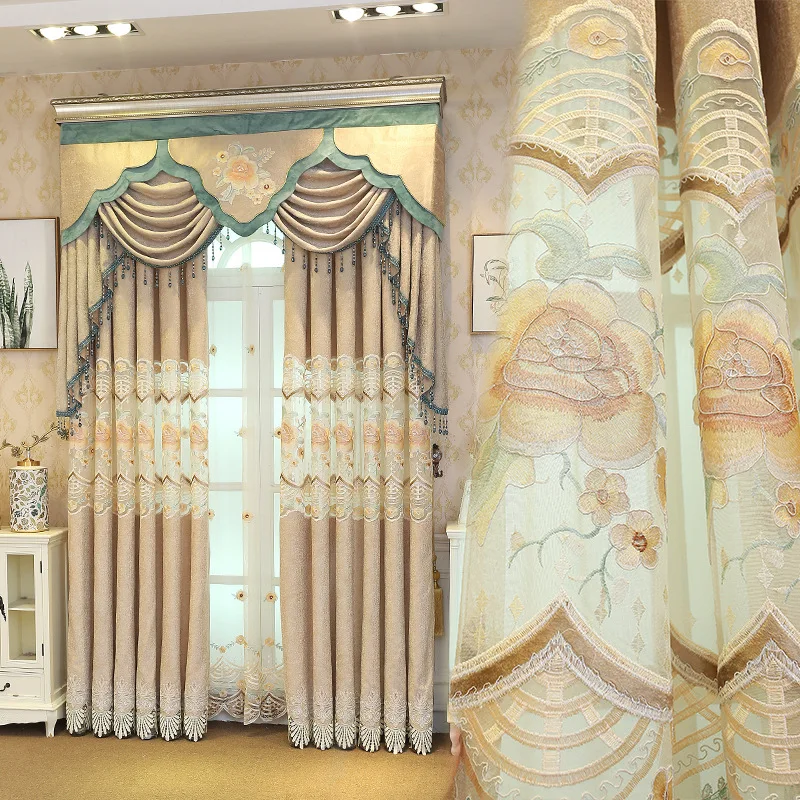 

European Simple Curtains for Bedroom Embroidered Curtain Cloth Products Shade Curtains for Living Room Valance Floating Window