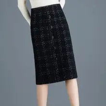 Модные элегантные, темпераментные, облегающие, эластичные, с высокой талией, миди, jupe femme, бедра, сексуальные, облегающие, в клетку, с начесом, бархатные, женские юбки