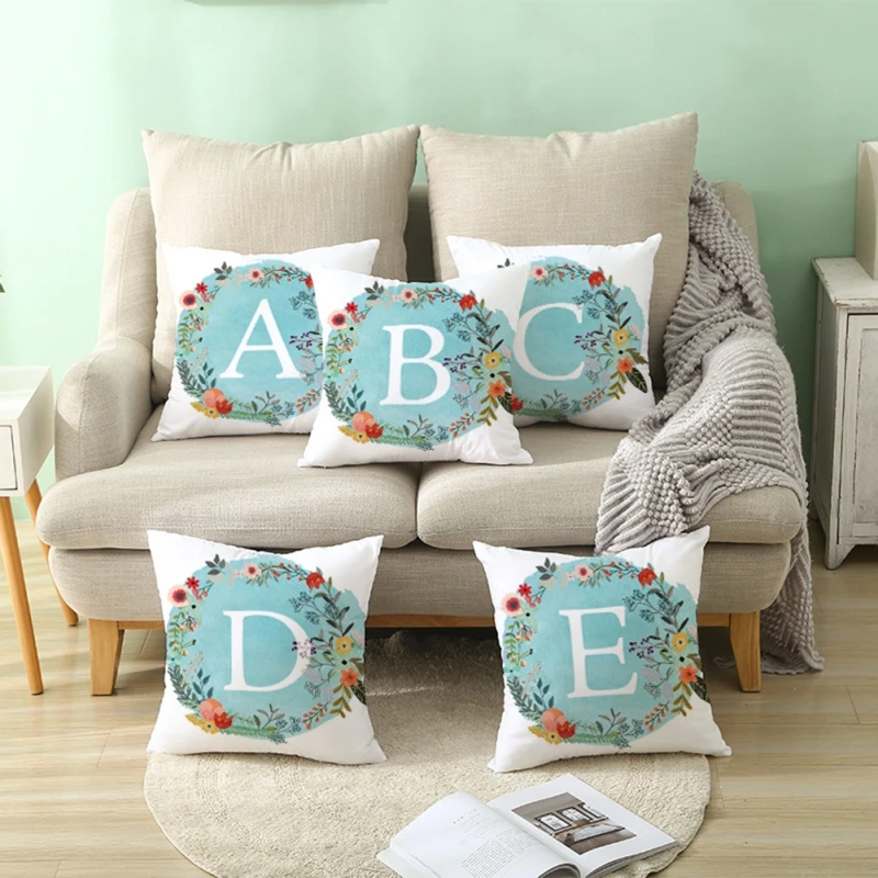 

Home Pillow Case White Blue Letter Printing Decoration Car Waist Cushion Sofa Cover Durable Anti Dirty Comfortable