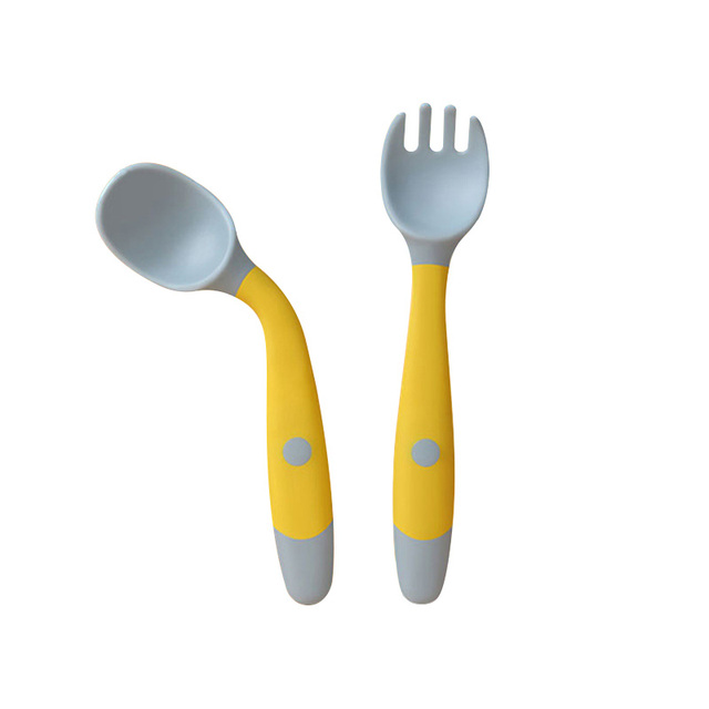 Spoon Fork Set Toddler Infant Bendable Silicone Soft Spoons Learning Tableware Safe Feeding Flatware with Storage Box