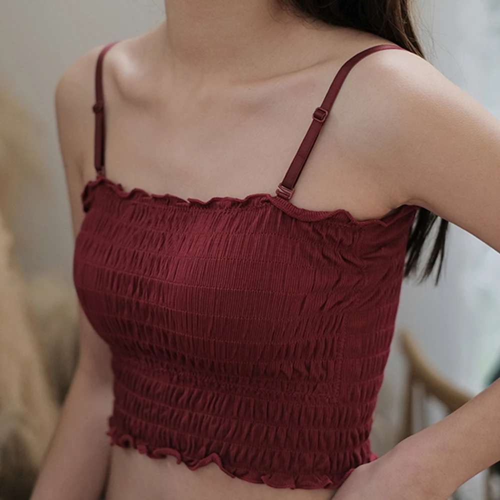 

Trendy Women's Students Summer Solid Color Strap Folds Stretch Anti Emptied Underwear Tank Top Type Bra