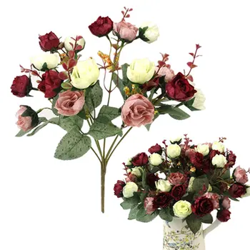 

Elegant Beautiful European Artificial Rose Simulation Silk Flowers Bouquet Home 21 Heads Dec Party Wedding Decal