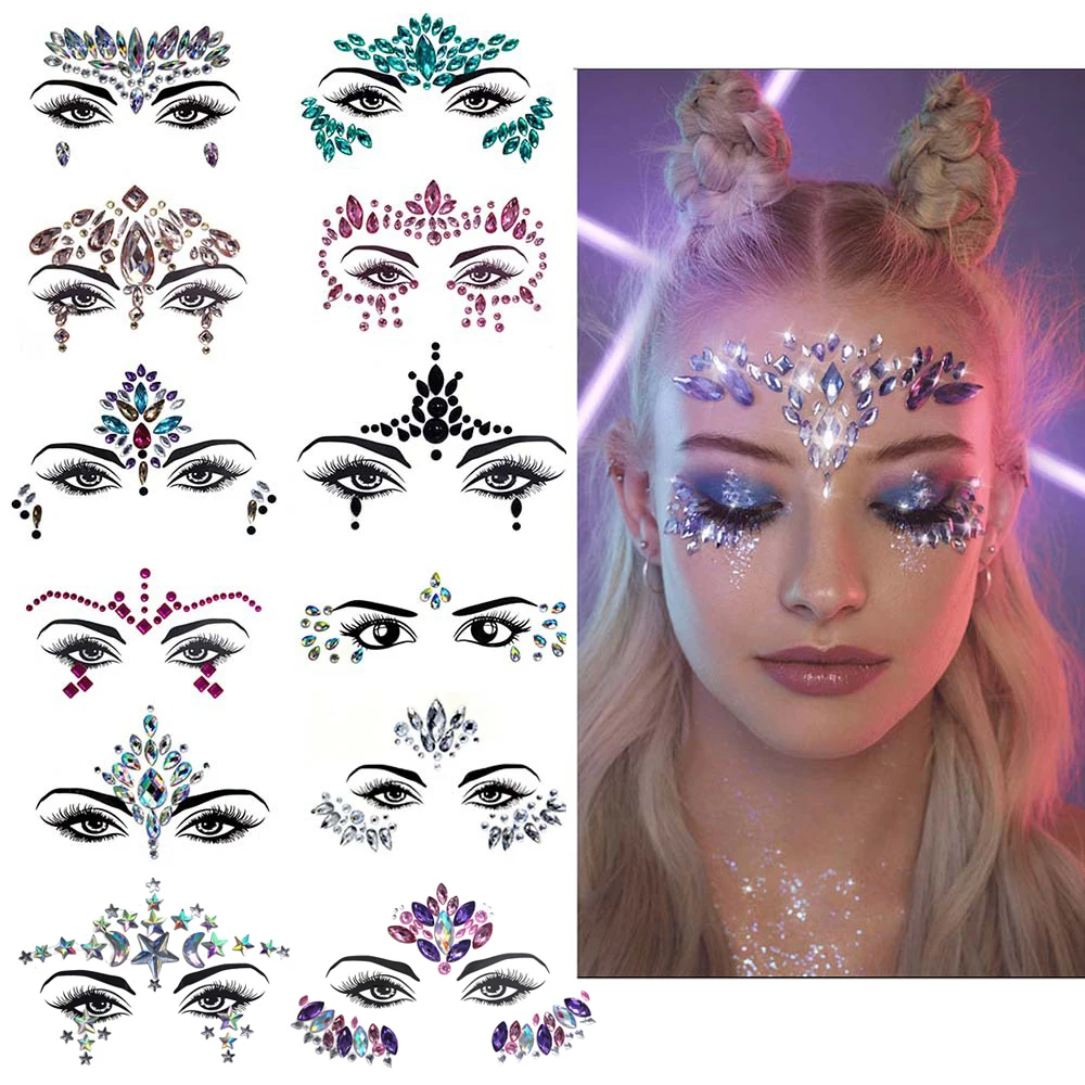 Crystal Sticker Temporary-Tattoo-Sticker Face-Decoration Music Festival Masquerade Trendy