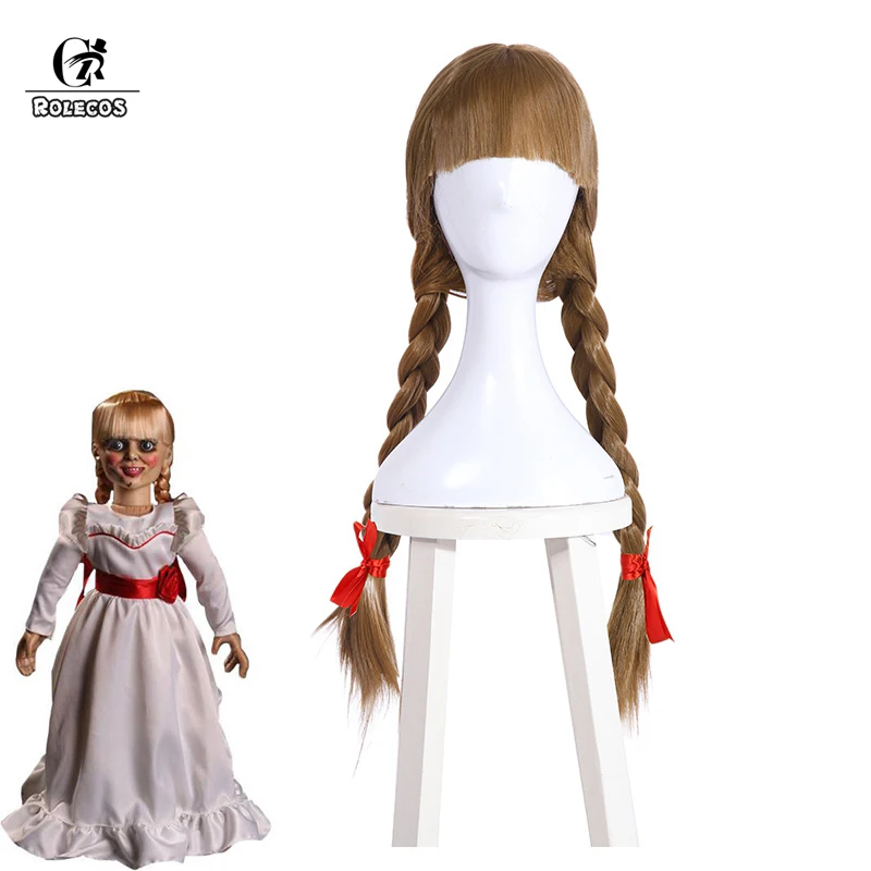 

ROLECOS Doll Annabelle Cosplay Wigs Headwear Halloween Hair The Conjuring Cosplay Synthetic Hair 62CM Long Braid Girl Headwear