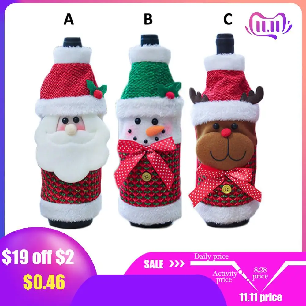 

Nordic Christmas Wine Bottle Cover Sweater Santa Claus Snowman Elk Bottle Cover With Hat For Party Bottle Decor New Year Gifts