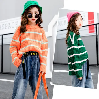 

girls sweater green fashion teenager knit 2019 winter top for girls pullover