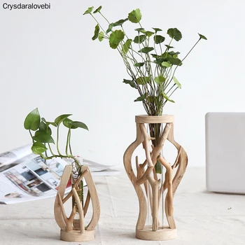 

Pure Handwork Wooden Vase Decorated with Solid Wood Flower Pot for Water Planting Creative Home Decorative Vase