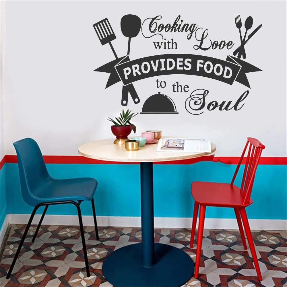 Autocollant mural de citation de cuisine, cuisiner avec amour fournit la  nourriture à l'âme, décalcomanies amovibles pour Restaurant, maison