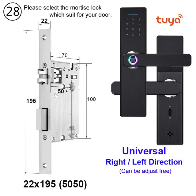 RAYKUBE Wifi Electronic Door Lock With Tuya APP Remotely / Biometric Fingerprint / Smart Card / Password / Key Unlock FG5 Plus 22x195 5050