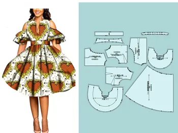 

Afripride Ankara Print DIY Customized Already Cut Fabric + Special Style Paper Pattern 100% High Quality Wax Cotton Material