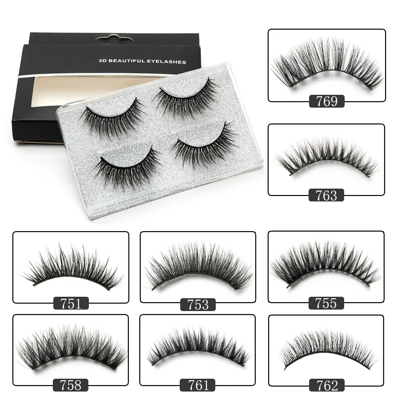 

ICYCHEER 2 Pairs 1 Box Natural Long 3D False Mink Eyelashes 0.5-1cm Length Thickness Full Strip Lashes Black Cotton Stalk Lashes