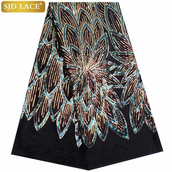 

African Velvet Lace Fabric 2019 High Quality Lace With Sequins Embroidery African French Tulle Lace Fabric For Wedding A1766
