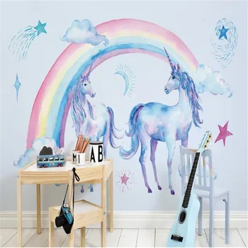 

milofi custom 3d japanese cute rainbow unicorn pegasus background wallpaper mural