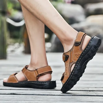 

2020 new sandals men's summer 2020 new leather casual beach shoes men's soft bottom large size Baotou sandals and slippers men