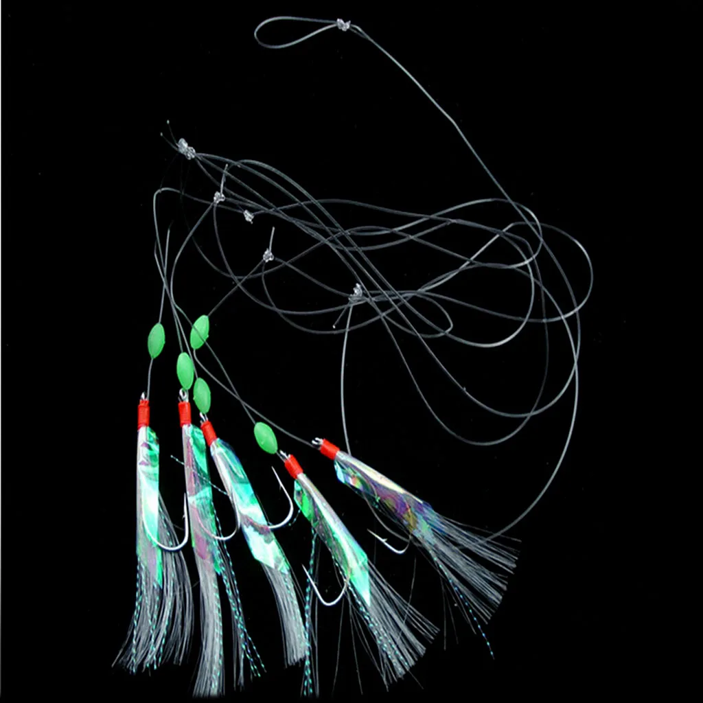 5Pcs Snapper Fishing Rigs Fishing Lure Bait Jig Line With Leader Hook 3/0