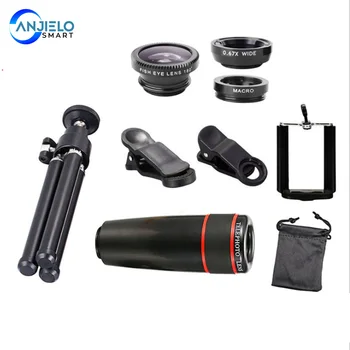 

Anjielosmart Multifunction 8 In 1 Mobile Phone Telephoto Lens Three In One Fish-eye Wide-angle Macro Lens 8 Times Telescope