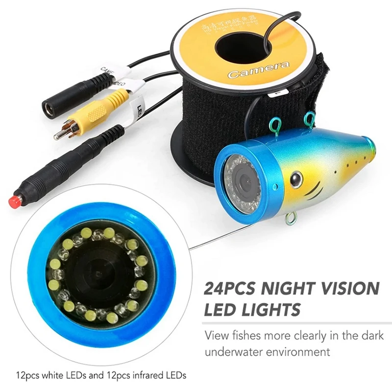 1200Tvl Underwater Fishing Camera 24 Leds Night Vision Waterproof Fish Shape Boat Ice With 15M Cable