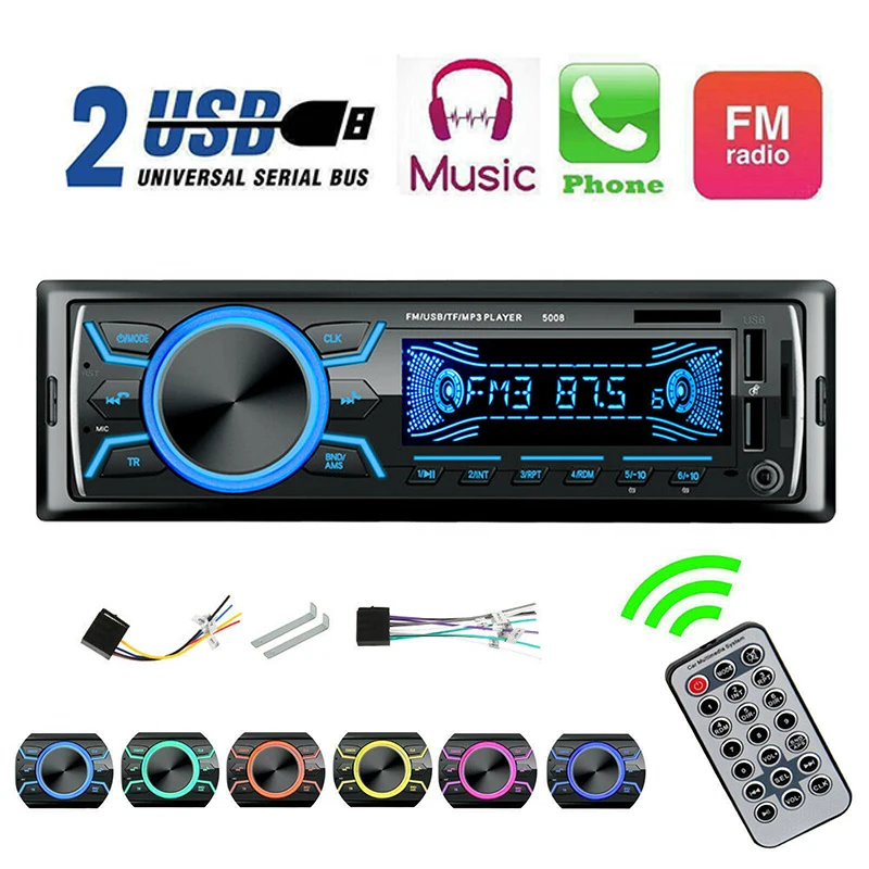 

MAYITR 1pc Universal Car bluetooth 4.0 MP3 Player Portable 7 Colorful Backlight Dual USB Fast Charging Radio Audio Players