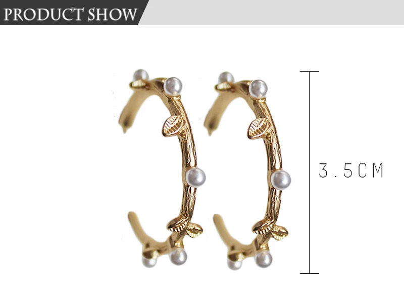 Silver Gold Color Metal Round Imitation Pearl C Shape Leaf Open Alloy Minimalist Hoop Earrings For Women Party Wedding Jewelry