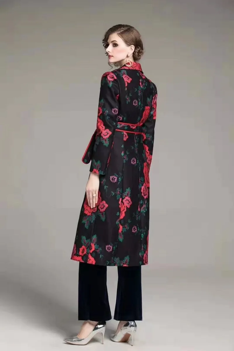 Casacos Feminino Autumn Winter Casual Overcoats Women Vintage Flower Print Single Breasted Long Sleeve Outwear Coat Female