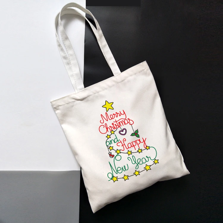 Женская Холщовая Сумка, Рождественская сумка для покупок, забавная Рождественская сумка-тоут, Harajuku, повседневная женская сумка на плечо, Ulzzang, сумки - Цвет: B0504-TBWH-M