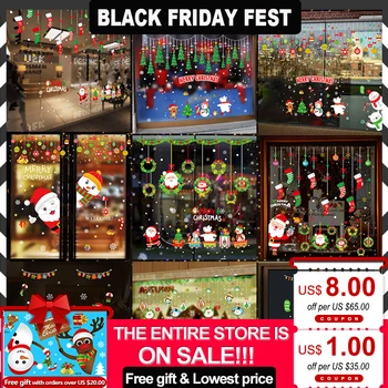 

Removable Merry Christmas Wall Stickers Fashion Santa Claus Window DIY Room Decals PVC Vinyl New Year Home Decor