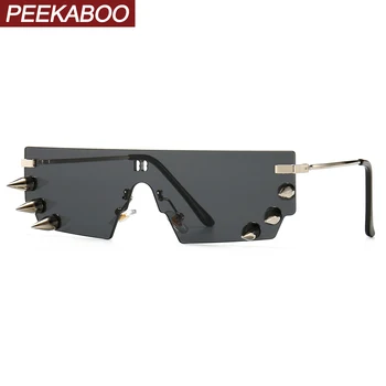 

Peekaboo male retro sunglasses punk rivets decoration 2020 one piece rimless sun glasses for women men vintage uv400