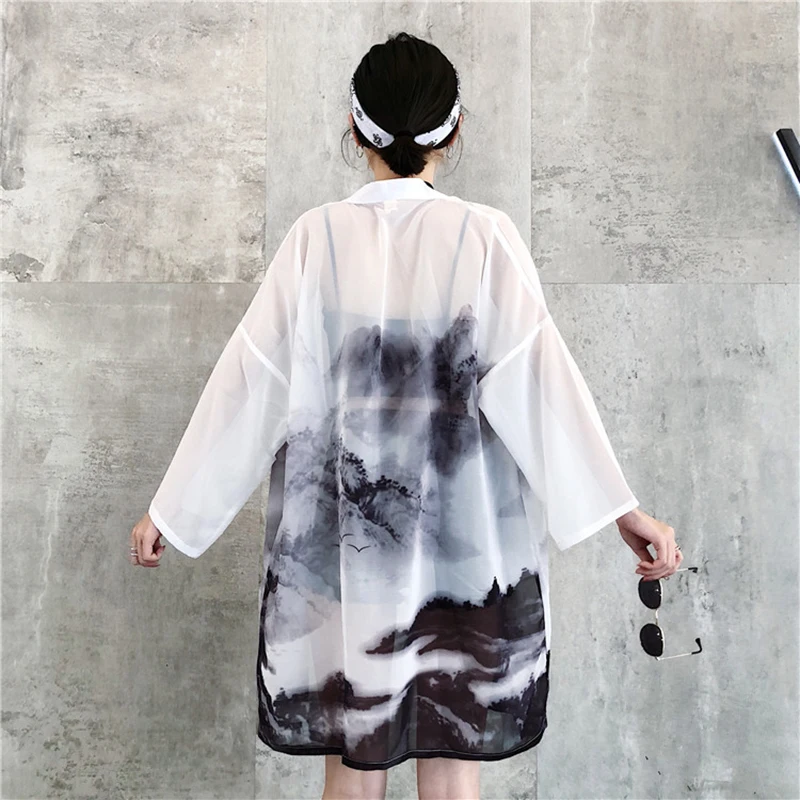 Женское кимоно платье белое традиционное японское кимоно японский стиль свободная рубашка блузка японское кимоно юката азиатская одежда SL13
