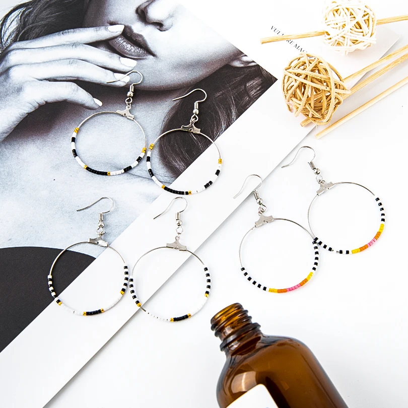 

G.YCX Bohemian Rainbow Beaded Hoop Earrings for Women Mini Delicate Pride Earrings Gift for Her Summer Beach Pendientes