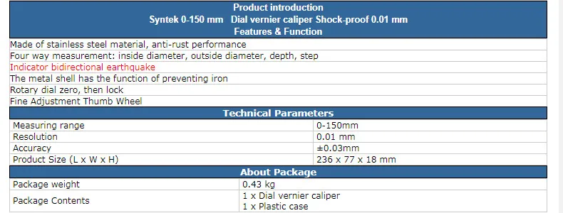 Syntek 0-150 мм 0-200 микрометр измерительный прибор штангенциркуль с циферблатом ударопрочный штангенциркуль 0,01 мм