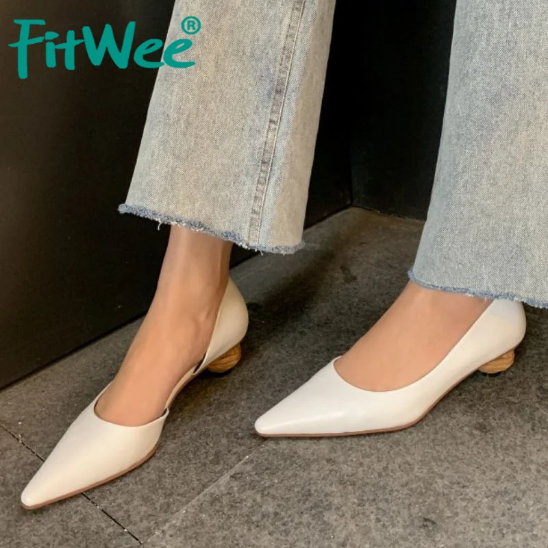 

FITWEE 2020 Women Real Leather Pumps Pointed Toe Sexy Party Wedding Shallow Shoes Woman Comfortable Soft Pumps Size 34-40