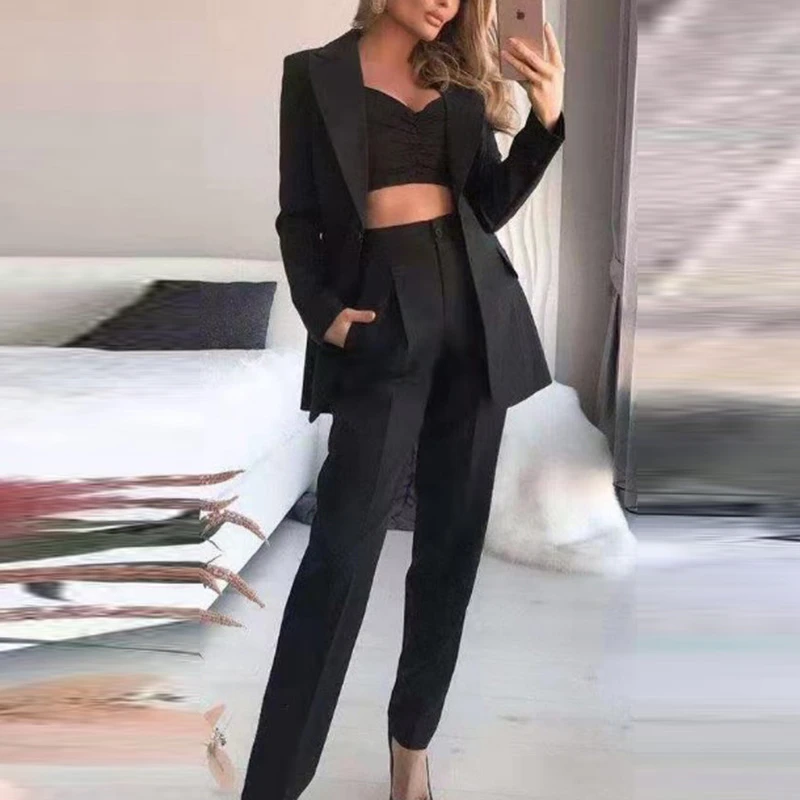 Woman Vintage Black Slim Fit Blazer 3 Pcs Suit Autumn Elegant Female Solid Matching Sets V-Neck Casual Office Three Piece Set plus size jogging suits