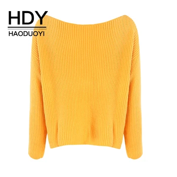 

HDY Haoduoyi 2019 Casual Solid Crewneck Tops Long Sleeve Super Comfy Soft Plus Size Soft Sweet Autumn Knit Pullover Sweater