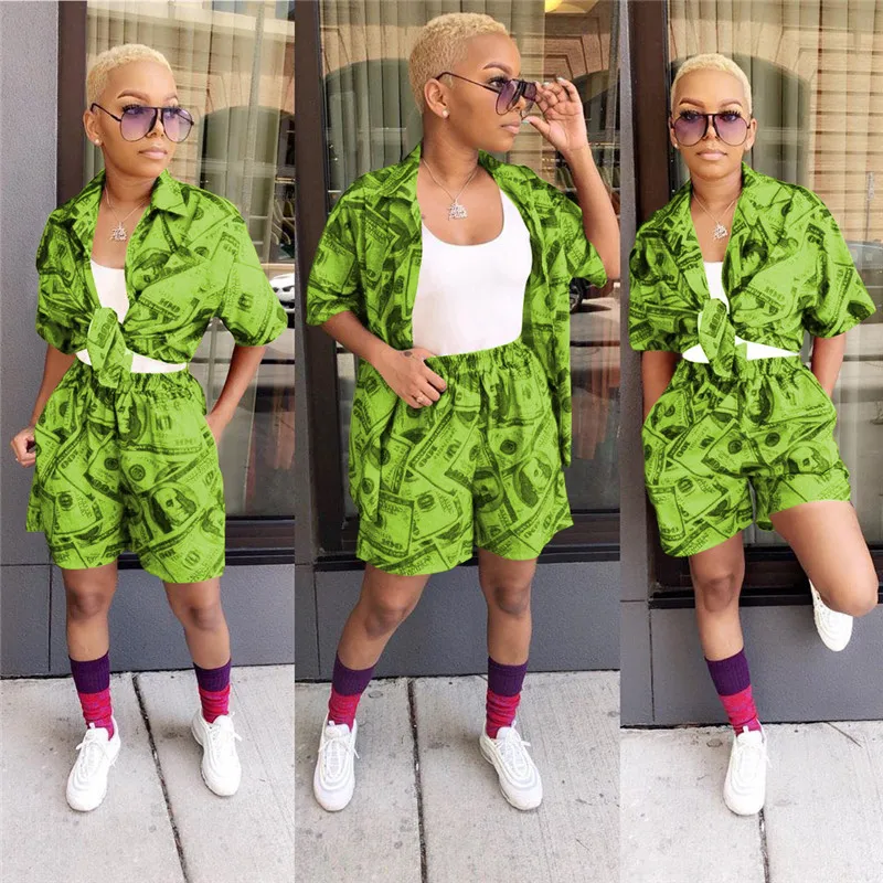 Женский комплект из 2 х предметов с принтом доллар банкнот повседневный