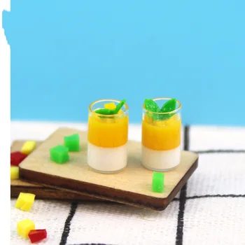 

New 1:12 dollhouse miniature 2 pcs Mini lunch Dessert Mango pudding furniture toy match for blyth bjd doll collectible Gift
