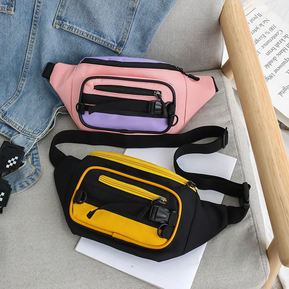 Canvas Waist Bag for Women Hit Color Fanny Bum Pack Casual Zipper Belt