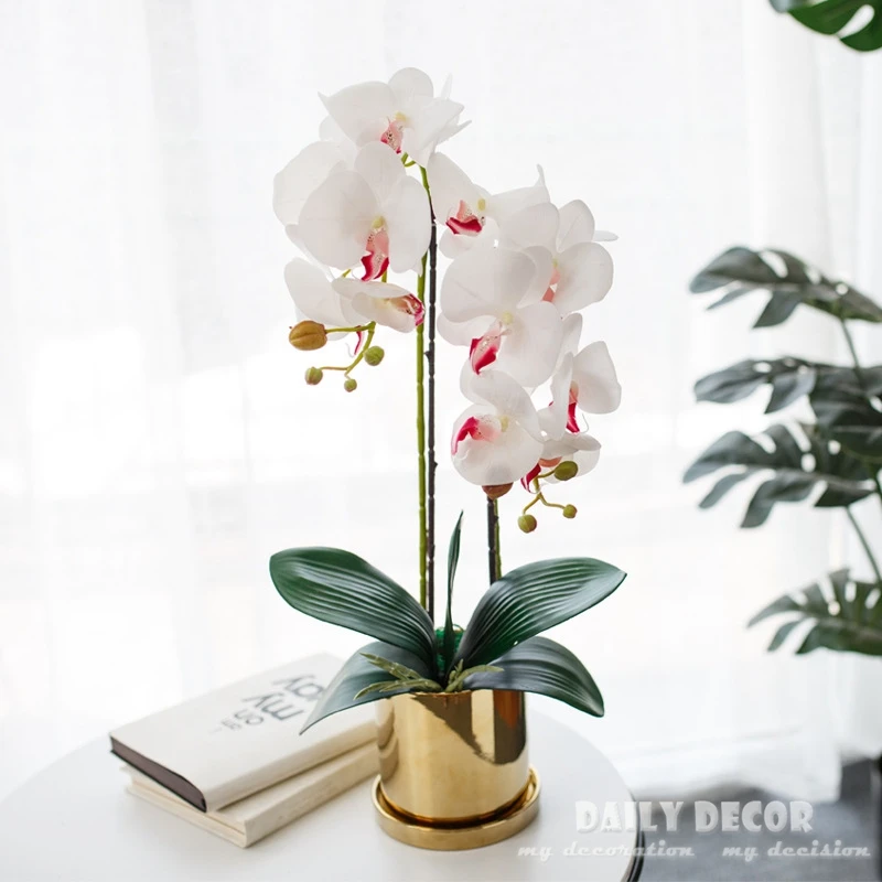 Real Touch / Felt Artificial Orchid Flowers Suit Handmade Ikebana Pots  Arrangements Flores Artificiais Arranjos / Orquideas - Artificial Flowers -  AliExpress