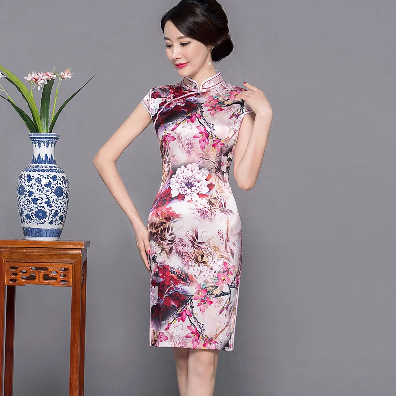Сексуальная Женская Qipao Плюс Размер 3XL с высоким разрезом Китайский традиционный Мандариновый воротник платье-Чонсам с коротким рукавом вечернее платье