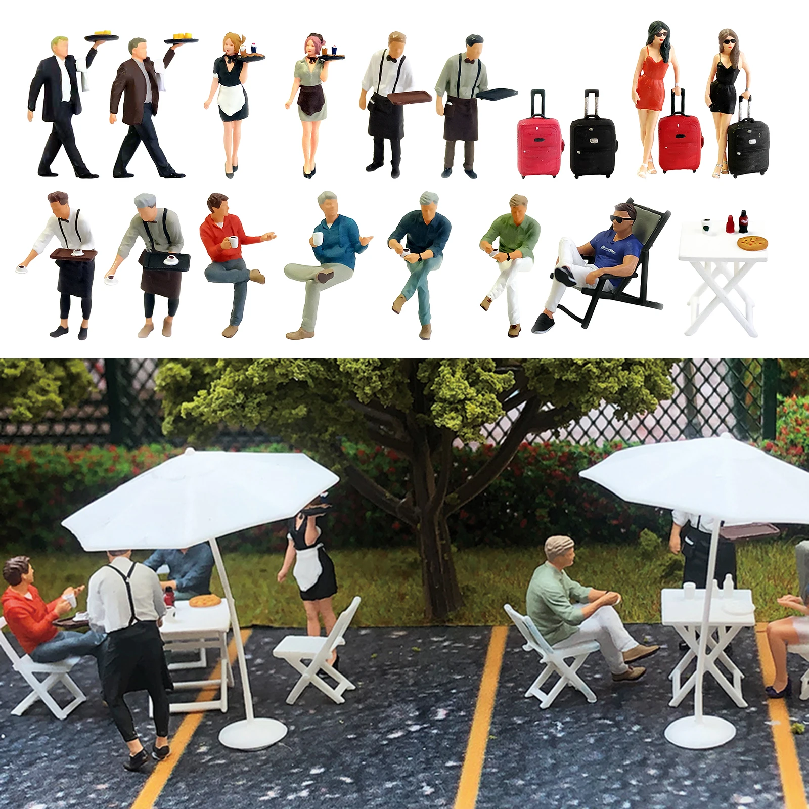 RM 1/64 페인트 미니 피규어, 웨이터 웨이트리스, 망아 인형, 미니어처 거리 장면 기차 철도 DIY 모델 빌딩 키트, 디오라마