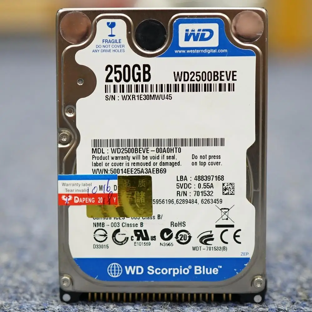Внутренний жесткий диск WD для ноутбука 80 ГБ 120 Гб 160 250 320 г 2 5 HDD 5400 об/мин 8 м