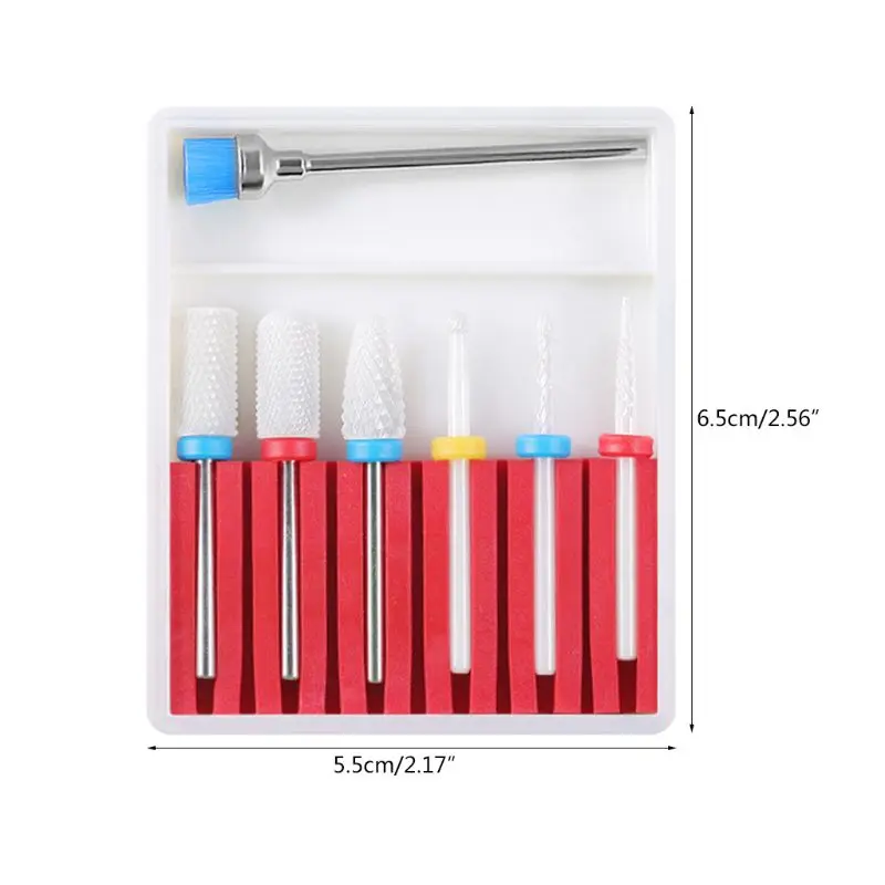7Pcs Ceramic Bits Nail Drill Bit Set with Cleaning Brush High-quality Durable T4MB