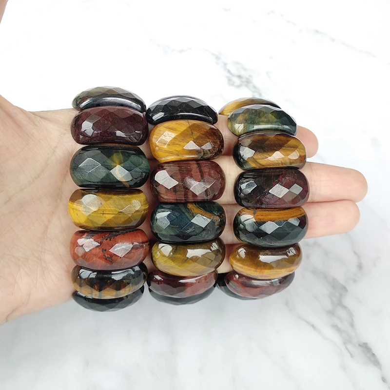 BOEYCJR Red Yellow Blue Magic Tiger Eye Natural Stone Beads Bangles& Bracelets Handmade Jewelry Energy Bracelet for Men